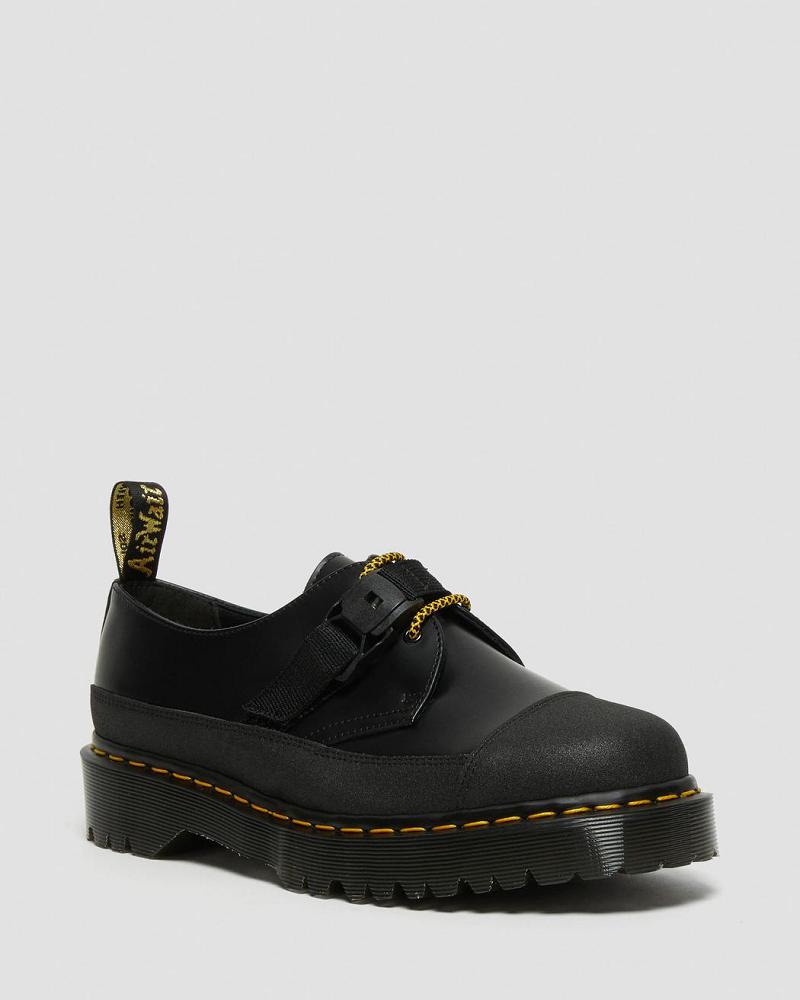 Black Men\'s Dr Martens 1461 Made In England Bex Tech Smooth Leather Oxfords Shoes | CA 593KOR